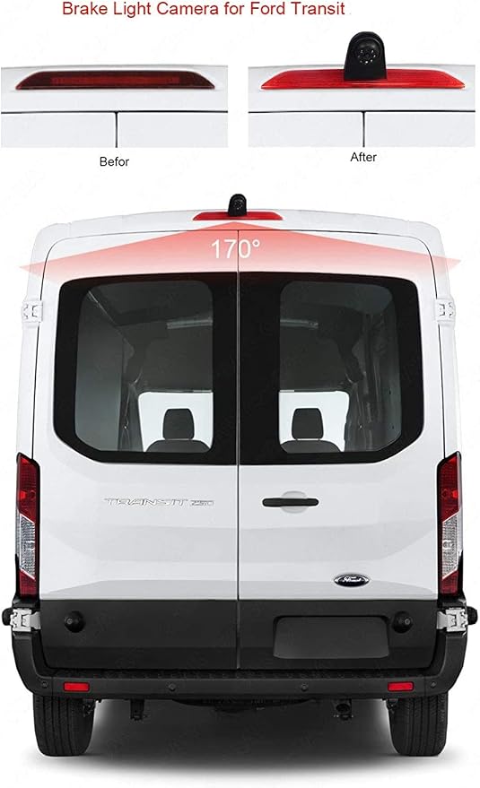 Brake Light Backup Camera for F O R D with 7 inch Clip-on Mirror Monitor (Ford Transit Van Without Monitor)