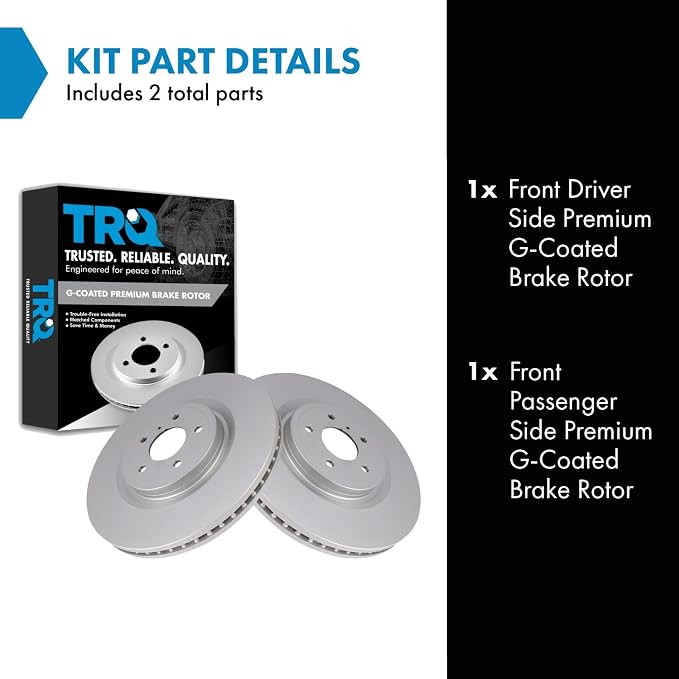 TRQ Front Brake Rotor Set G Coated Vented Compatible with 2008-2013 Infiniti G37 2009-2013 FX50 2011-2013 M37 M56 2014-2021 Q50 Q60 2014-2019 Q70 2015-2019 Q70L 2014 QX70 2009-2023 Nissan 370Z Z