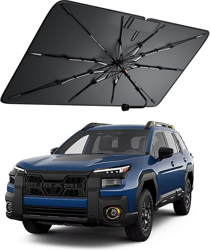 Windshield Sun Shade for Subaru Outback 2000–2026, Foldable Umbrella Sunshade with 100% UV Block, Multi-Layer Heat Insulation, Reinforced 10-Rib Frame, Keeps Car Cooler, Summer Car Accessory