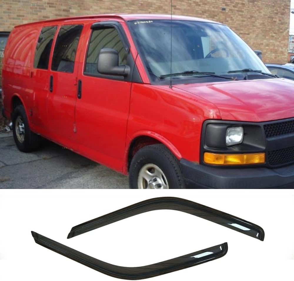 Side Window Visors Wind Deflector Set fit for 96-20 Chevrolet Express/GMC Savana 1500/2500/3500 Van 03-09 Kodiak/Topkick C4500/C5500, 2pcs Out-Channel Nice Rain Guards 92455