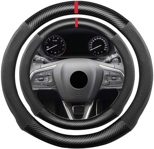 D Shape Suede Carbon Fiber Steering Wheel Cover, 15 inch Flat Bottom Soft SuedeTouch Leather Sport Non-Slip Automotive Interior Accessories 15 inch Universal Design for Men Women