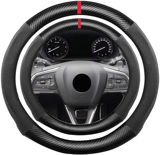 Suede Carbon Fiber Steering Wheel Cover, Compatible with Buick Cascada Enclave Encore Envision Lacrosse Regal Verano GL8 15 inch Soft SuedeLeather Sport Non-Slip Interior Accessories