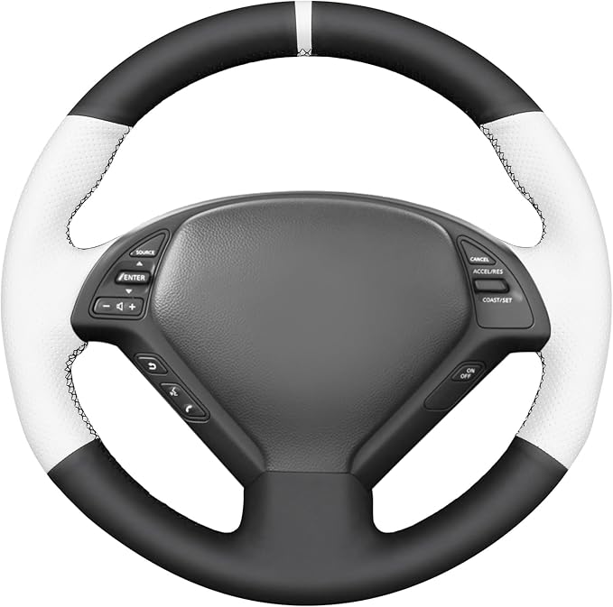 MEWANT Hand Stitch Black White Artificial Leather Steering Wheel Cover for Infiniti G25 G35 G37 EX35 EX37 Q60 QX50
