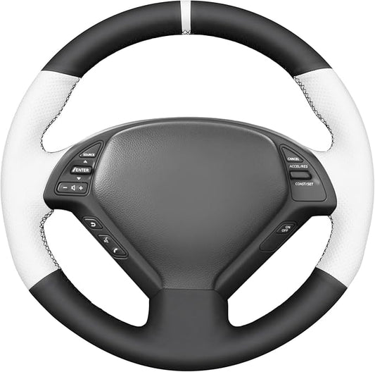 MEWANT Hand Stitch Black White Artificial Leather Steering Wheel Cover for Infiniti G25 G35 G37 EX35 EX37 Q60 QX50