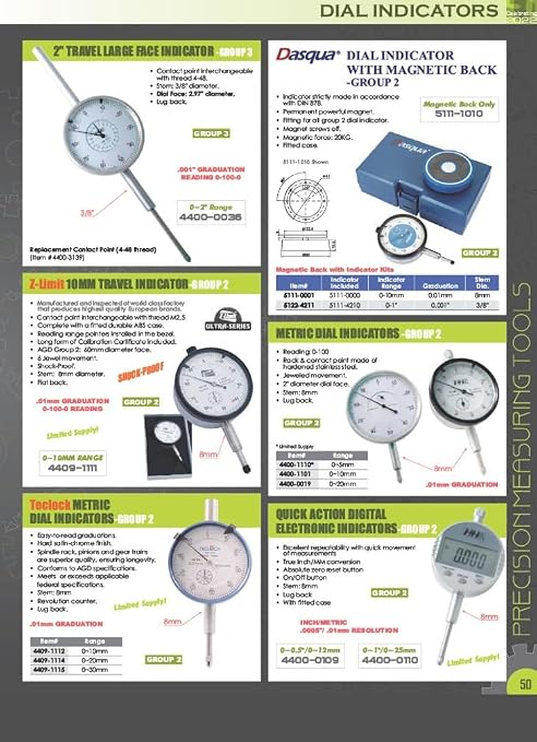 Pro Series by HHIP 4400-0002 Pro Series Dial Indicator, .001" Graduation, 0-100 Reading, 0-2"