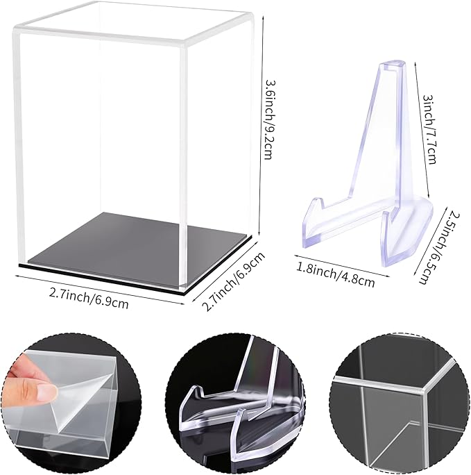 Clear Acrylic Championship Ring Display Case with Black Base, Memorabilia Stand Cube Holder, Dust Protective Transparent Storage Box for Single Rings Souvenir Ring Collections
