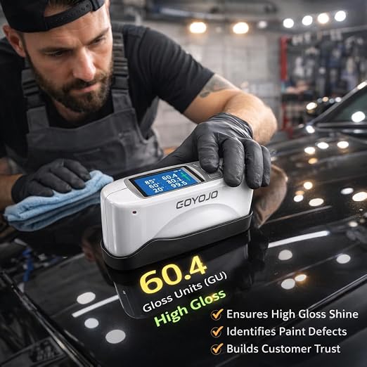 High Precision Degree Gloss Meter 60° for Floor, Plastic, Cars Paint, Marble, Measurement Range 0-200GU with 320 * 240 Color Screen & USB Charging, Supports Computer QC Software for Data Analysis