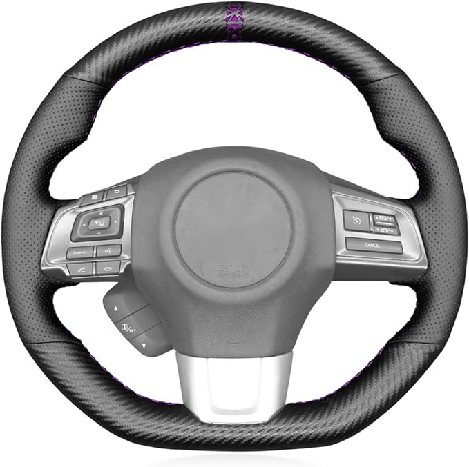 MEWANT DIY Steering Wheel Cover for Subaru WRX STI Levorg 2015 Made of Black Artificial Leather Matte PU Carbon Fiber