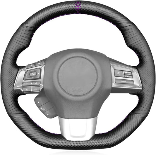 MEWANT DIY Steering Wheel Cover for Subaru WRX STI Levorg 2015 Made of Black Artificial Leather Matte PU Carbon Fiber