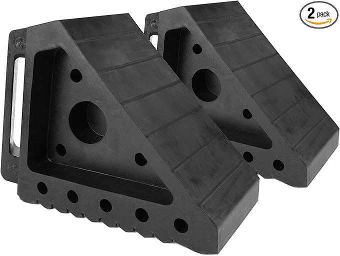 MaxxHaul Solid Rubber Wheel Chock 2-Pack | 8" x 4" x 6" Heavy-Duty Tire Stop | Non-Slip Traction Pads | Built-In Handle | All-Weather Vehicle Safety Block (70472)