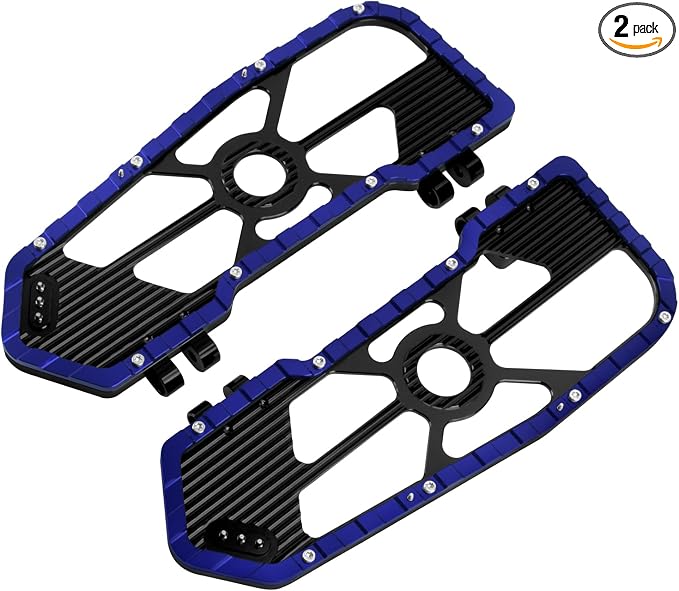Motorcycle Driver Floorboards Front Footboards Pedal Offroad Rider Foot Pegs Fit for Harley Touring Road King Road Glide Electra Glide Street Glide Softail Dyna (Blue Edge)