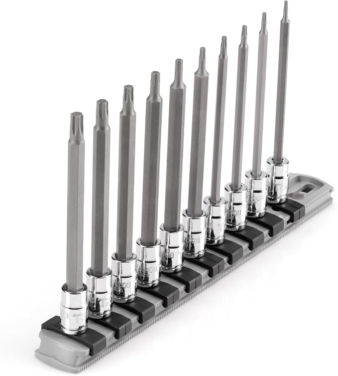 TEKTON 1/4 Inch Drive Long Torx Bit Socket Set with Rail, 10-Piece (T6 - T30) | SHB90109