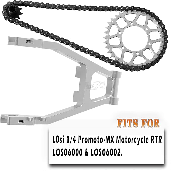 Steel Roller Chain&Rear Swing Arm&Rear Hub Chain Sprocket Gears&Front Sprocket&Chain Guard Protector&Rear Wheel Hub Hex Upgrades for L0Si 1/4 Promoto-MX Motorcycle RTR FXR,Silver