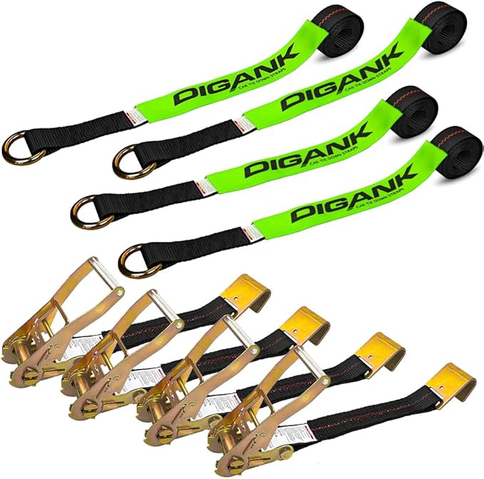 Wheel Tie Down Straps (4PK) – 2'' X 96'' Webbing with Flat Hooks for Easy Tire Hauling on Trailers, Cars, SUVs, and Sports Vehicles