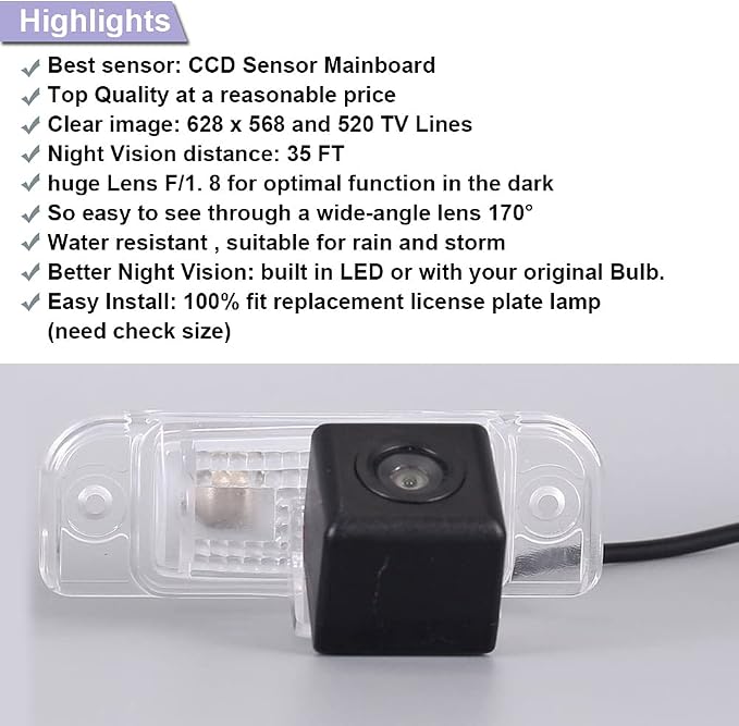 Caros HD Waterproof Rear View Back up Vehicle Camera Parking Reverse for Mercedes Benz MB S-Klasse W220 S55 S63 S280 S300 S320 S350 S430 S500 S600 AMG A2208200356 1998/04-2005/08 170° Night Vision