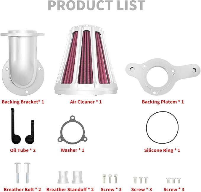 Air Cleaner Filter 90° Forward-Facing Intake Kit CNC Fit for Harley Touring Softail (Chrome Housing Red Element, D For M8 Touring 17-23 Trike 17-25 Softail 18-24)