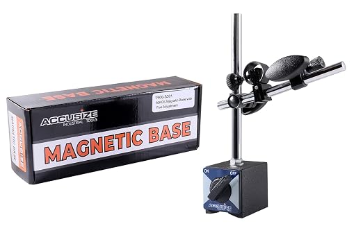 Accusize Magnetic Base, 110 lb Pull, Fine Adjustment (Pack of 4) | On/Off Switch, V-Groove Bottom, M8 x 1.25 mm Tapped Hole, 2.28" x 1.96" x 2.16", VMP_P900-S301FBA_4_PK
