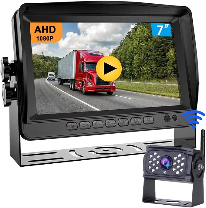 7 inch Wireless Backup Camera System Digital Signal HD 1080P Rear View Monitor Kit, IP69 Waterproof Night Vision Reverse Back up Camera for Truck Car RV Trailer Camper Van Bus
