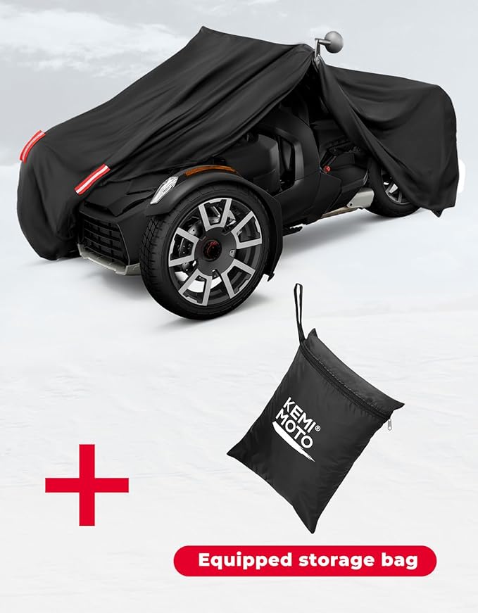 KEMIMOTO Full Cover Compatible with Can-Am Ryker 900/600/Sport/Rally Edition- 210T Polyester w/ 1000mm PU Waterproof Coating /3 Reflective Strips + 2 Windproof Straps, Fits All-Weather