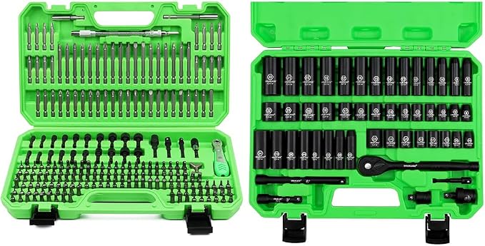 Bundled products-2 items: 50PCS 3/8" Drive Impact Socket Set & 232PCS Screwdriver Bit Set
