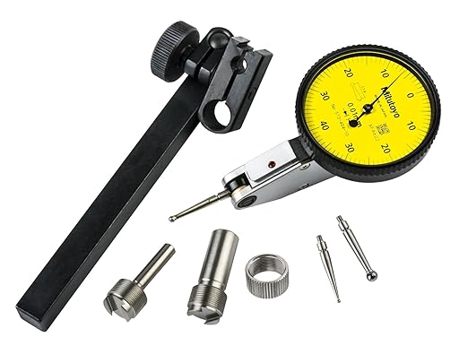 Mitutoyo 513-404-10T Dial Test Indicator, 0.8 mm Range, 0.01 mm Graduation, 3 µm Accuracy, Yellow Dial, Contact Length, Scratch-Resistant Crystal, Impact-Resistant Gears, Inspection Certificate | 0.8mm Range