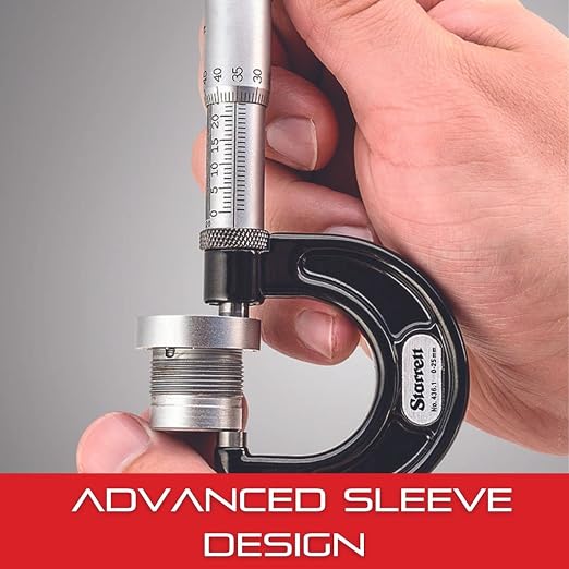 Starrett Outside Micrometer with One-Piece Spindle, Satin Chrome Finish and Advanced Sleeve Design - Quick and Easy Adjustment, 0-1"Range, .0001" Graduation - T436.1XRL-1