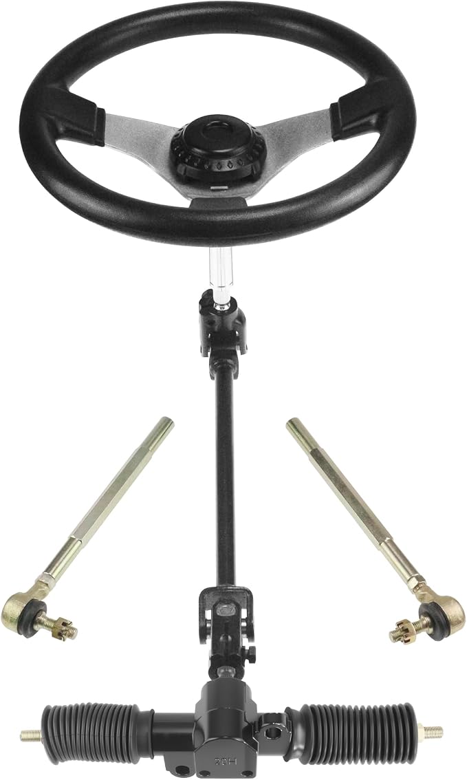 270mm/10.6'' Front Steering Wheel Parts 330mm/13'' Rack Pinion Adjustable Shaft Tie Rod Ends Assembly for DIY Electric 110cc 125cc 150cc Go Kart Golf Buggy UTV Off-road Vehicle