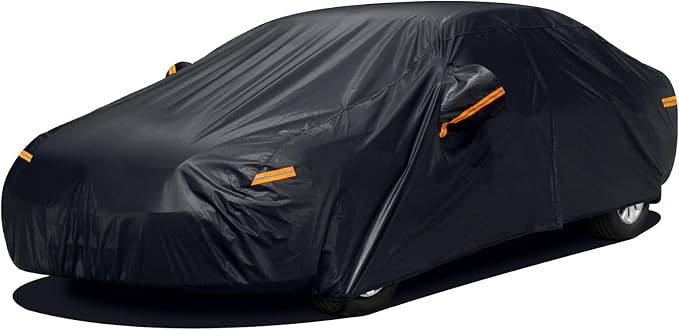 SEAZEN 7 Layers Car Cover Waterproof All Weather, Heavy Duty Car Cover for Automobiles with Zipper Full Exterior Cover Outdoor UV Snow Wind Protection, Universal Full Car Cover for Sedan Up to 200"