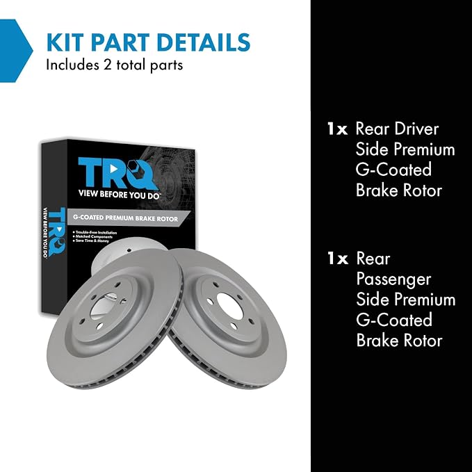 TRQ Rear Brake Rotor Set G Coated Vented Compatible with 2020-2023 Ford Explorer 2020-2023 Police Interceptor Utility 2020-2023 Lincoln Aviator 2024 Ford Mustang