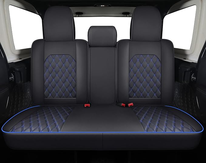 Aierxuan Jeep Wrangler JK JL4-Door Back Seat Covers Custom Fit 2007-2026 Unlimited Rubicon 392 Sahara Willys Sport High Altitude 4X4 Truck Pickup Waterproof Leather(Rear Seat/Black-Blue)