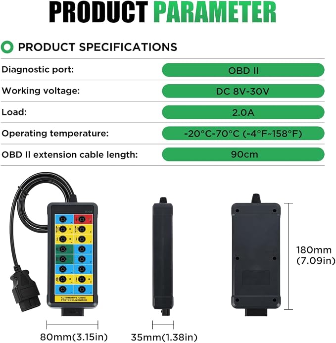 OBD2 Breakout Box Powerful OBDII Protocol Detector Communication/Power/Ground Detection Breakout Box 16-Pin CAN Breakout Box Automotive with OBD2 Scanner Connector, 4mm Banana Jack, 35-inch Cable