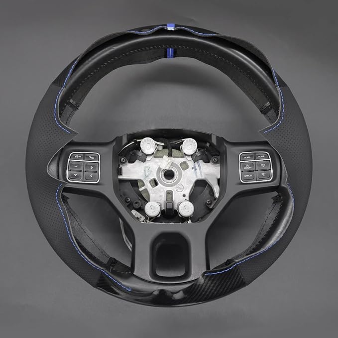 MEWANT DIY Black Shiny PU Carbon Fiber Genuine Leather Steering Wheel Wrap for Dodge RAM 1500 1500 Classic 2500 3500