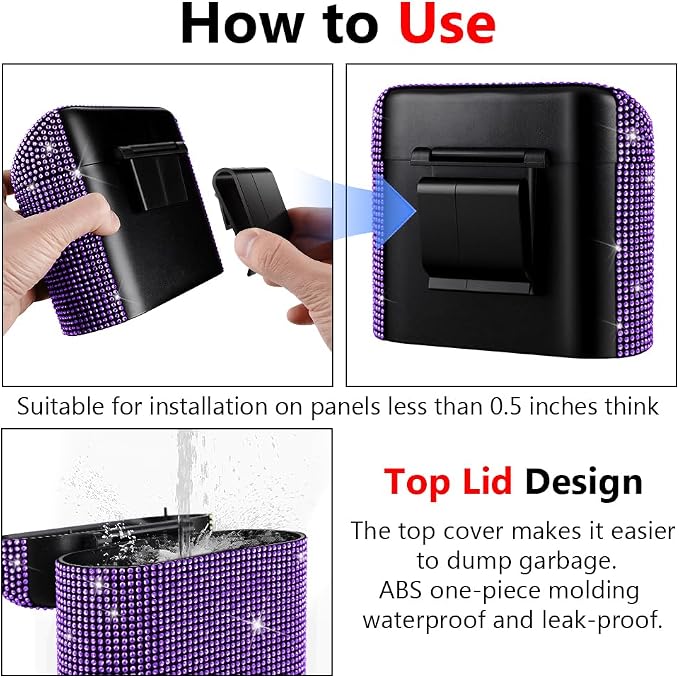 eing Car Trash Can with Lid, Mini Vehicle Garbage Organizer & Car Organizers and Storage Mesh Bag