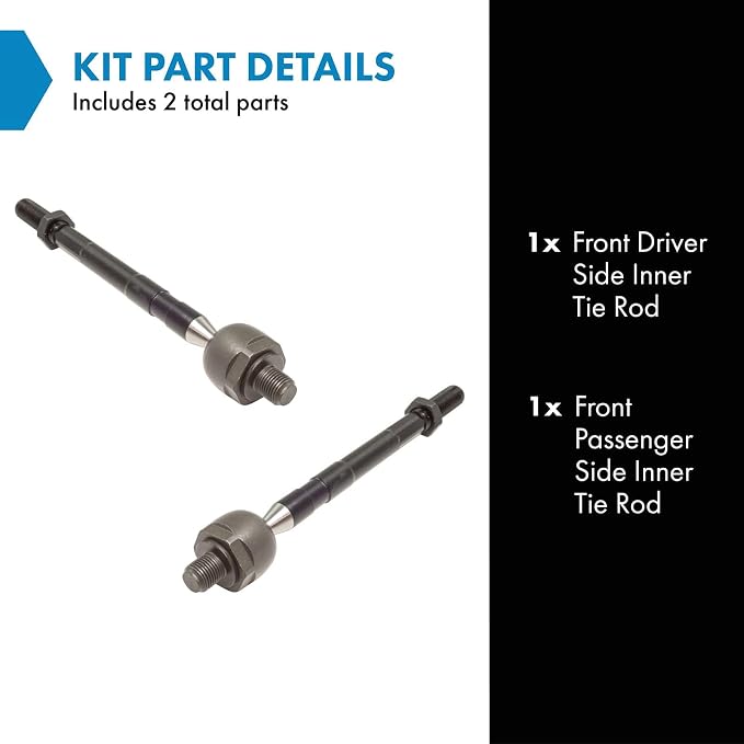 TRQ Front Inner Tie Rod Set 2 Piece Compatible with 2011-16 Hyundai Elantra 13-14, Coupe 13-17 Elantra GT 12-17 Veloster