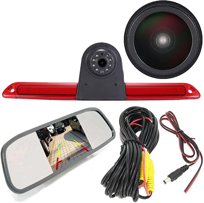 1280 * 720 Pixels Car Third Roof Brake Lamp Rear View Backup Camera Replacement for VW Crafter Caravelle 2007-2015 Mercedes Benz Sprinter W906 OEM:A9068200456 2DA009511+4.3" Reverse Mirror