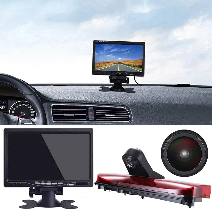 1280 * 720 Pixels Car Third Roof Brake Lamp Rear View Backup Camera Replacement for Ford Transit Connect 2014-2017 Transporter Business MPV SUV Bus Waterproof Night Vision+7" Reverse Monitor
