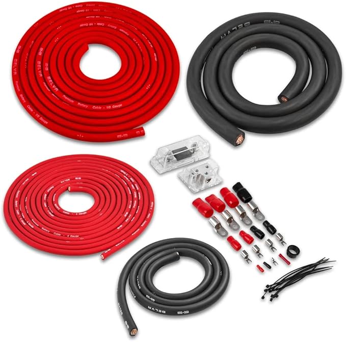 Belva True 1/0 Gauge AWG Premium CCA Dual Amplifier Wiring Kit Without RCA Cable - BPK0D RED