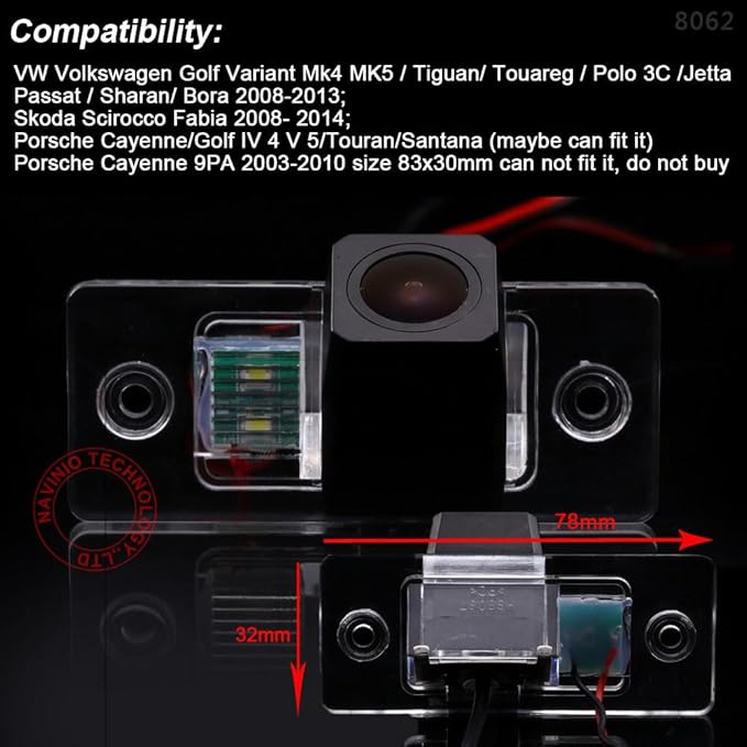 1280p Super Pro Waterproof Backup Camera Color Car Rear View Camera 170 Degree Viewing Angle License Plate with Night Vision for VW Porsche Cayenne Bora Skoda Scirocco Fabia Golf Polo