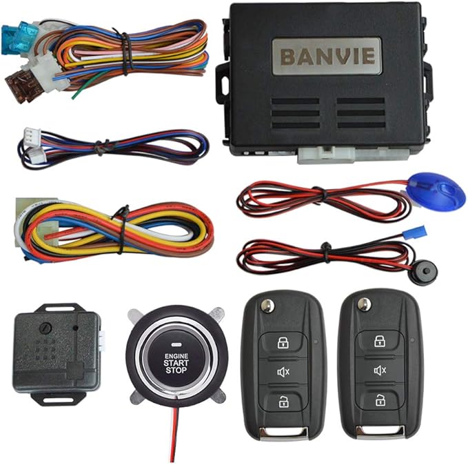 BANVIE Car Alarm System with Remote Start & Push to Start Ignition Kit Engine Button