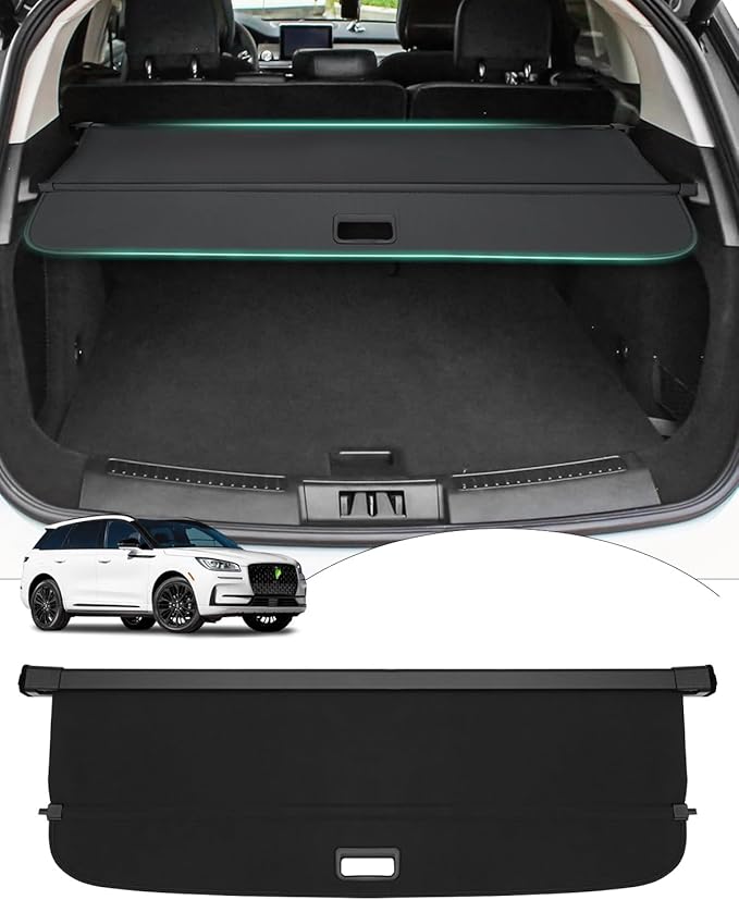 Powerty Retractable Cargo Cover for or 2020-2023 Lincoln Aviator Base 3.0 L (JUST for 7-Seater), Canvas Texture Trunk Cover Privacy Screen Rear Security Shade for Aviator Accessories
