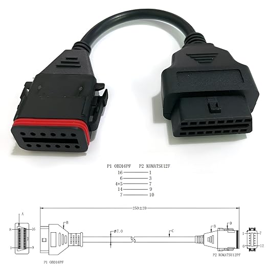 OBD2 Diagnostic Cable for Komatsu 12 Pin for Cummins Inline6 Adapter Cable, OBD II Cable Diagnostic Connect Cable Wire Line