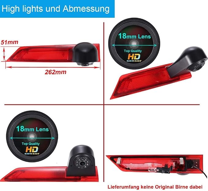 1280 * 720 Pixels Car Third Roof Top Mount Brake Lamp Reverse Camera,Sprinter Brake Light Backup Rear View Camera for Ford Transit Custom 2012-2016