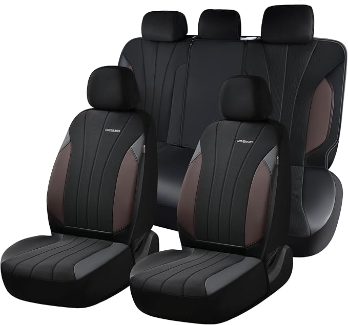 Coverado Seat Covers, Red Car Seat Covers Full Set, Automotive Seat Covers 5 Seats, Waterproof Black Car Seat Protectors Universal Fit for SUVs Trucks Sedans