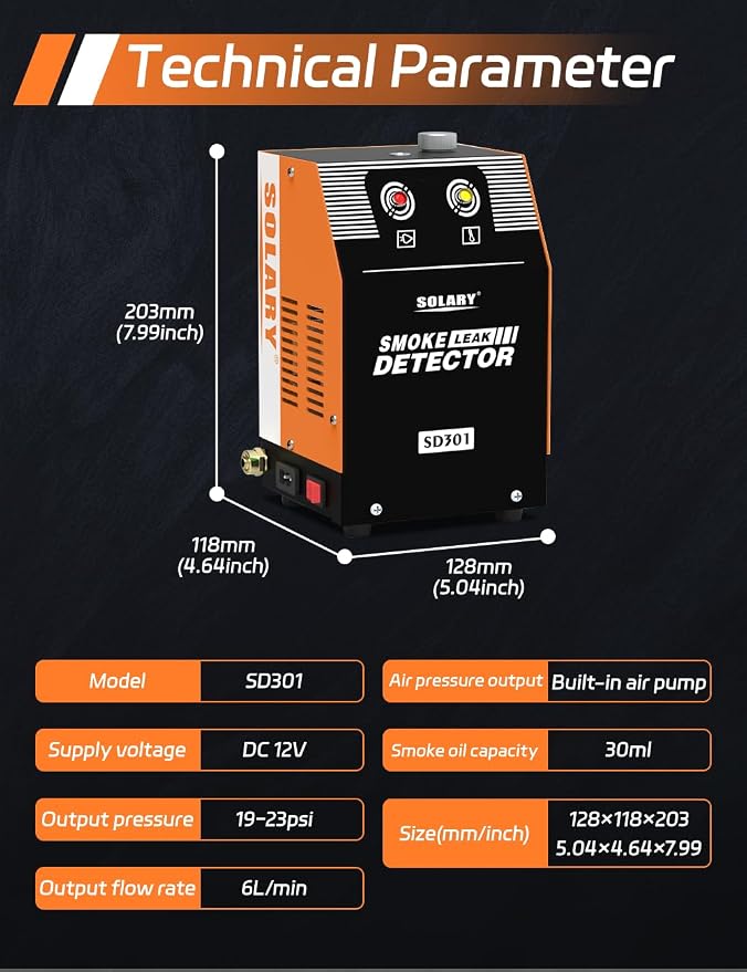 Solary Evap Smoke Machine Leak Tester - 12V DC Vacuum Diagnostic Tester for Pipe System with Built-in Air Pump