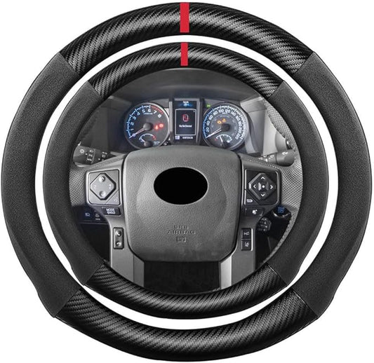 Suede Carbon Fiber Steering Wheel Cover, Compatible with Toyota 4Runner Sequoia Tacoma Tundra Sienna 16 inch Soft Suede Touch Leather Sport Non-Slip Automotive Interior Accessories