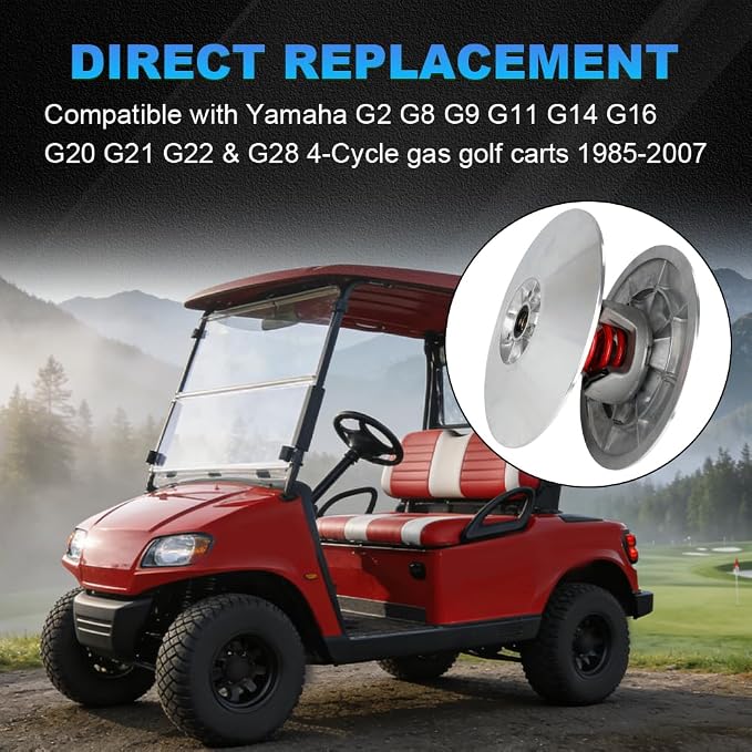 Secondary Driven Clutch Kit with Belt Kit Compatible with Yamaha G2 G8 G9 G11 G14 G16 G20 G21 G22 G28 Golf Cart 1985-2007, Replacement for JN6-G6270-00, JN6-G6271-02, J55-G6270-01