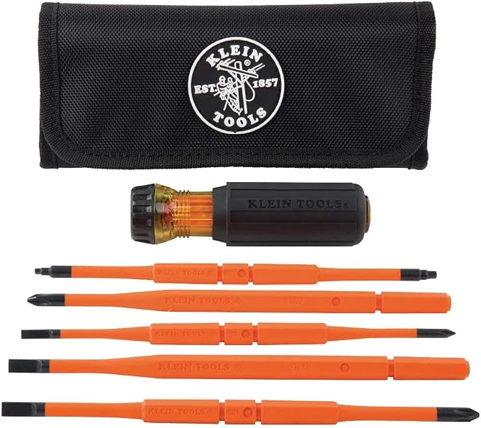 Klein Tools 66070 Impact Socket Set, Impact Driver Flip Socket, Five Sockets with 1/4-Inch Hex and 1/2-Inch Square Socket Adapters, 7-Piece