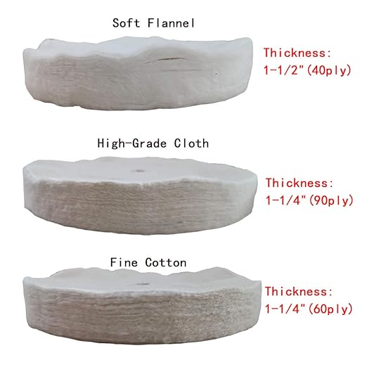 Buffing Polishing Wheel 3-Step Fine Cotton (60 Ply) / Soft Flannel (40 Ply) / High-Grade Cloth (90 Ply) 3/4" Arbor Hole for Wood Lathe Buffing System– 3Pack