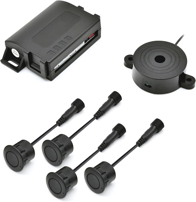 Promata PS02 Car Rear Parking Sensor Kit with Buzzer,4 58KHz OE Standard Sensors,Auto Tow-Bar Recognition and Self Test Function,Detection Range(0~59 inch)