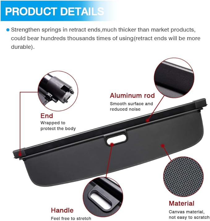 Powerty Retractable Cargo Cover for 2014-2019 Land Rover Range Rover Sport, Canvas Texture Trunk Cover Privacy Screen Rear Security Shade for Range Rover Sport Accessories